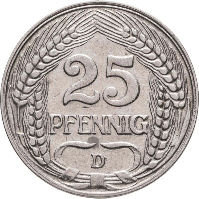 купить Германия 25 пфеннигов (pfennig) 1910, знак монетного двора: "D" - Мюнхен