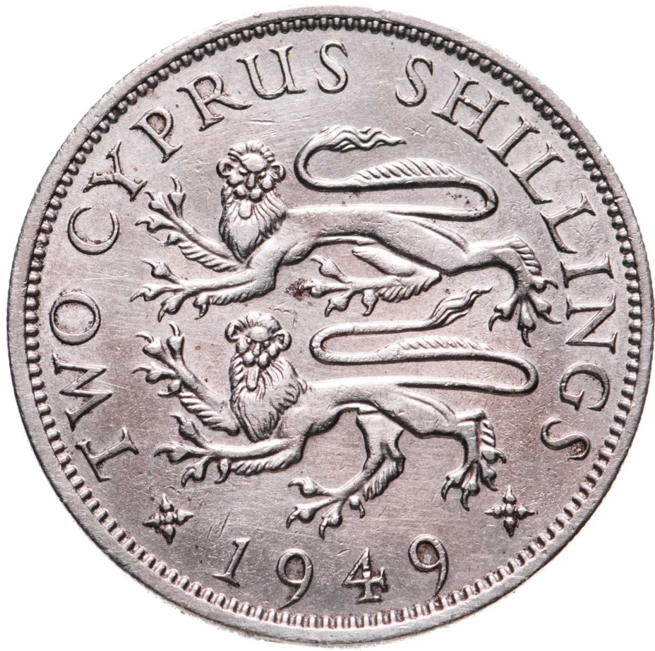 Монета Кипр 2 шиллинга (shillings) 1949 стоимостью 2120 руб.