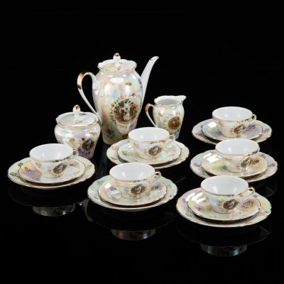 купить Сервиз кофейный "Мадонна" на 6 персон (21 предмет), фарфор, люстр, деколь, золочение, Kahla, ГДР, 1967-1987 гг.