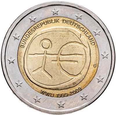 купить Германия 2 евро 2009 G "10 лет Экономическому и валютному союзу"