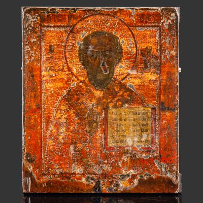 купить Икона "Св. Николай Чудотворец" (извод "Никейское чудо") с приписными святыми на полях, дерево, темпера, лак, Российская империя, 1850-1870 гг.