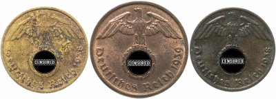 купить Германия, Третий Рейх, набор из 3 монет 1, 2 и 5 рейхспфеннигов 1936-1940, случайный год