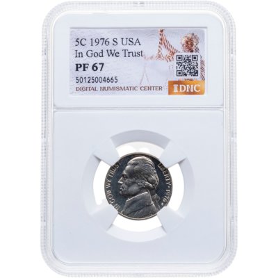купить США 5 центов (cents) 1976 S Proof "Jefferson Nickel (Джефферсон)" в слабе DNC PF67