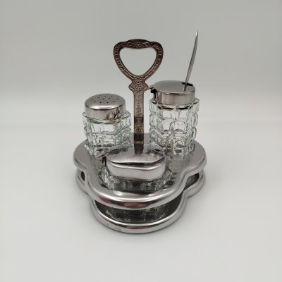 купить Набор для специй (круэт) из трёх предметов, на подставке, стекло, металл, СССР, 1970-1990 гг.