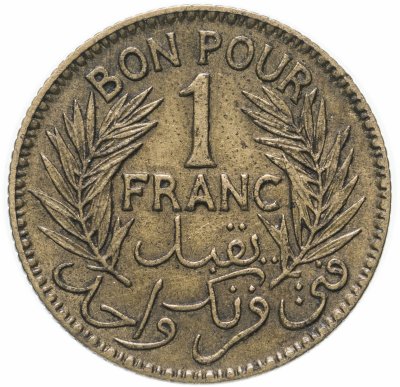 Купить Тунис 1 франк (franc) 1926