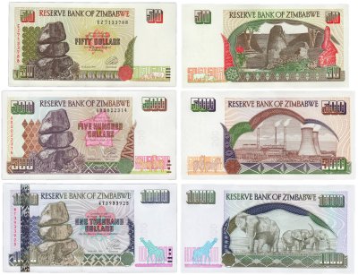 купить Зимбабве набор из 3 банкнот 50, 500, 1000 долларов 1994-2003