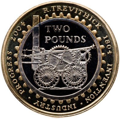 купить Великобритания 2 фунта (pounds) 2004 "200 лет первому паровозу Ричарда Тревесика"