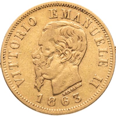 купить Италия 10 лир (lire) 1863 TBN, с портретом Виктора Эмануила