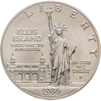 купить США 1 доллар (dollar) 1986 UNC Statue of Liberty (100 лет Статуе Свободы - Остров Эллис) знак монетного двора "P"