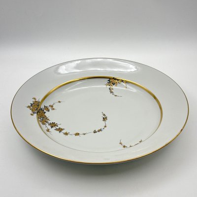 купить Блюдо круглой формы с цветочным декором золотистого цвета, фарфор, деколь, золочение, Graf Von Henneberg Porzellan, 1777 Jlmenau, ГДР, 1973-1977 гг.