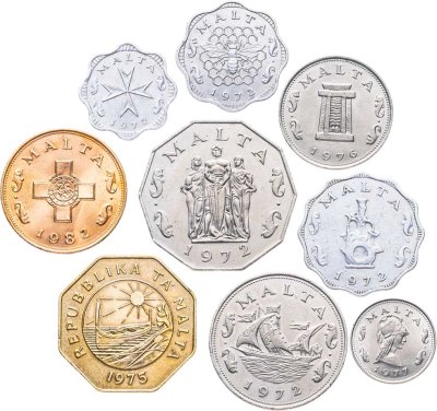 купить Мальта, подборка из 9-ти разменных монет 1972-1982 для обращения