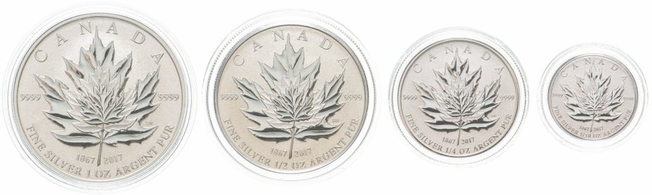 купить Канада 2017 набор из 4-х "Кленовые листья фрактальные" в футляре с сертификатом