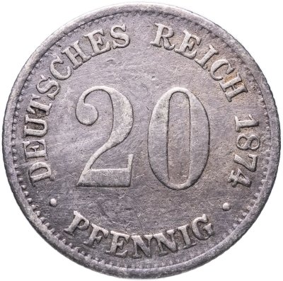купить Германия 20 пфеннигов (pfennig) 1874, знак монетного двора: "B" - Ганновер