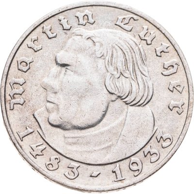 купить Германия (Третий рейх) 2 рейхсмарки (reichsmark) 1933 А "450 лет со дня рождения Мартина Лютера"