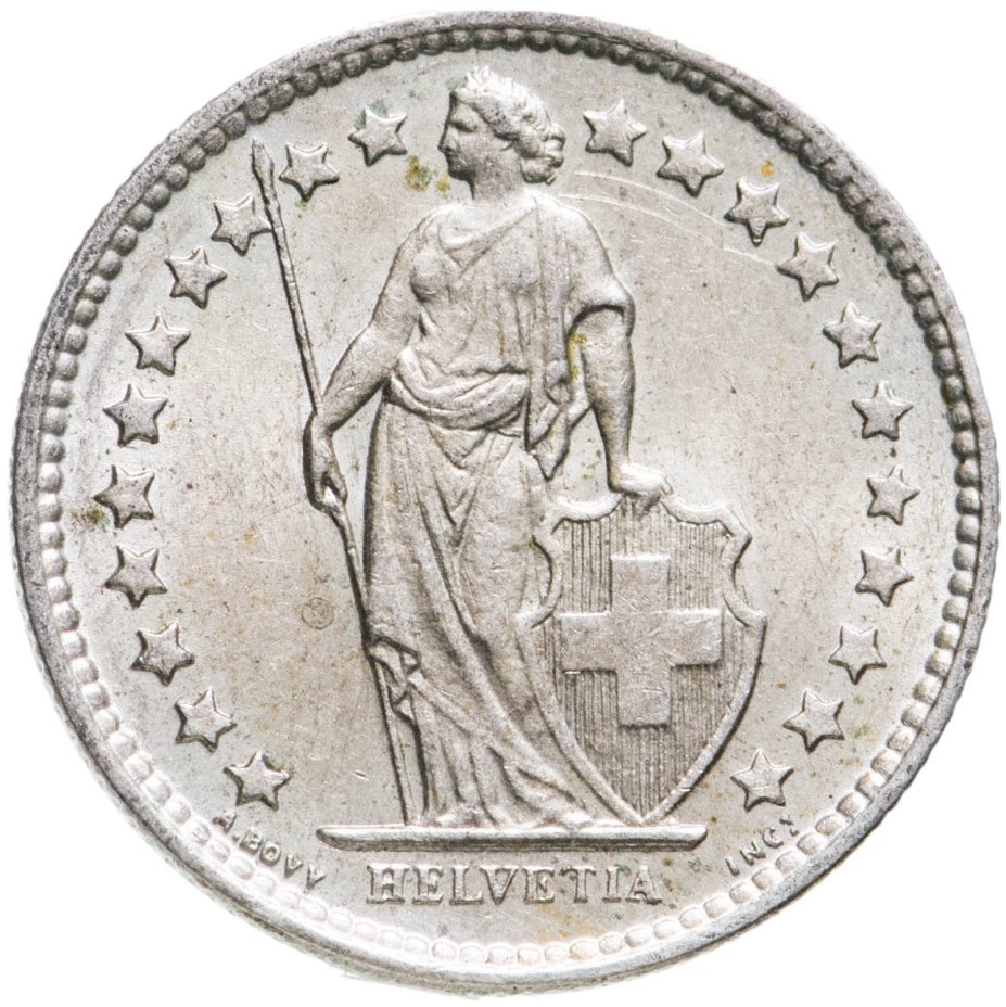 Монета Швейцария 1/2 франка (franc) 1961 стоимостью 750 руб.