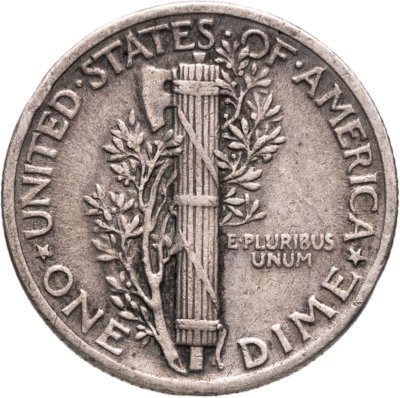купить США 10 центов (дайм, one dime) 1942 Mercury Dime (дайм «Меркурий») без обозначения монетного двора