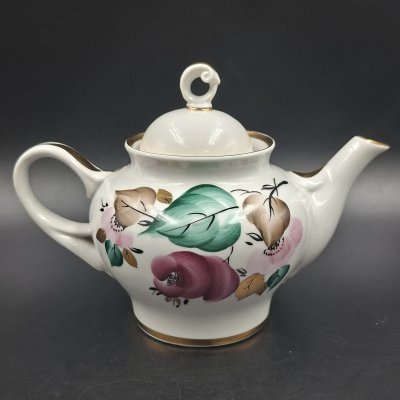 купить Чайник заварочный с цветочным декором, фарфор, роспись, золочение, Ленинградский опытный завод (ЛОЗ), СССР, 1984-1991 гг.