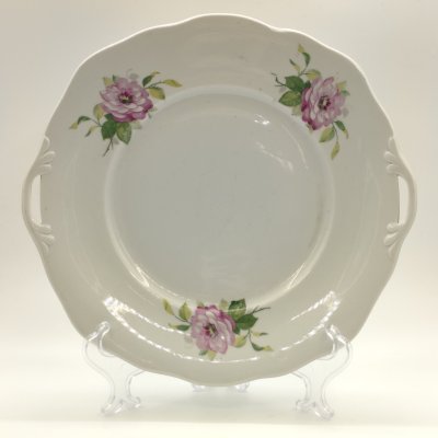 купить Блюдо сервировочное с двумя ручками и цветочным декором, фарфор, деколь, Дулевский фарфоровый завод (Дулёво), СССР, 1960 г.