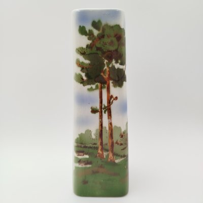 купить Ваза трапецевидной формы с изображением сосен, фаянс, роспись по трафарету, Западная Европа, 1950-1970 гг.