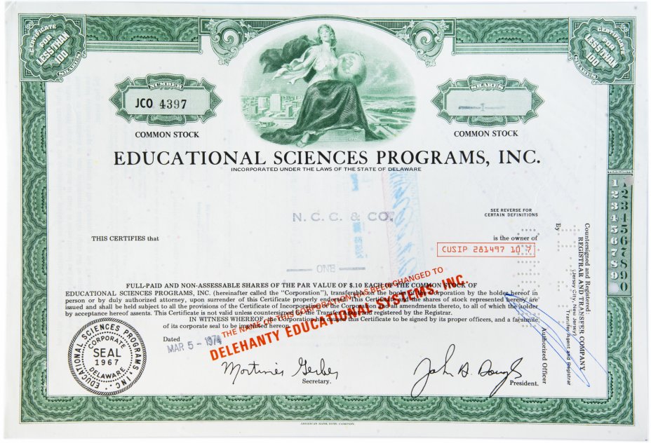 купить Акция США EDUCATIONAL SCIENCES PROGRAMS, INC 1974