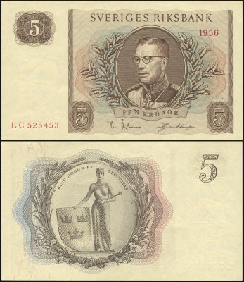 купить Швеция 5 крон 1956 [Бумага Pick 42c]