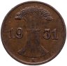 Купить Германия 1 рейхспфенниг (reichspfennig) 1931 A знак монетного двора "A" — Берлин