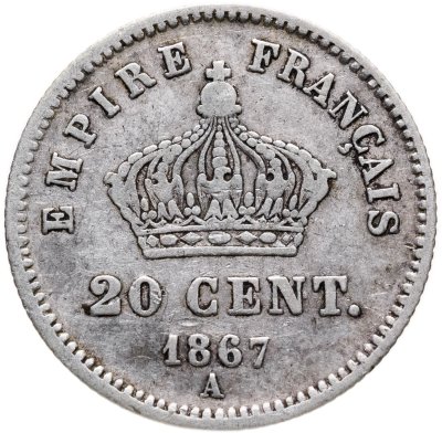 купить Франция 20 сантимов (centimes) 1867