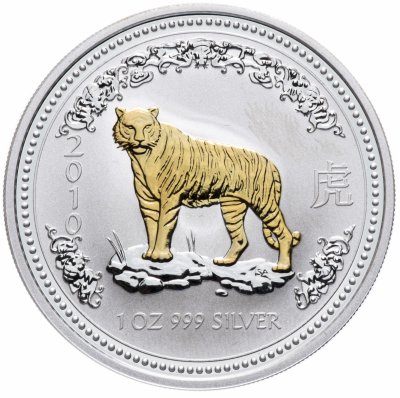 Купить Австралия 1 доллар (dollar) 2007 "Год тигра - 2010" с позолотой