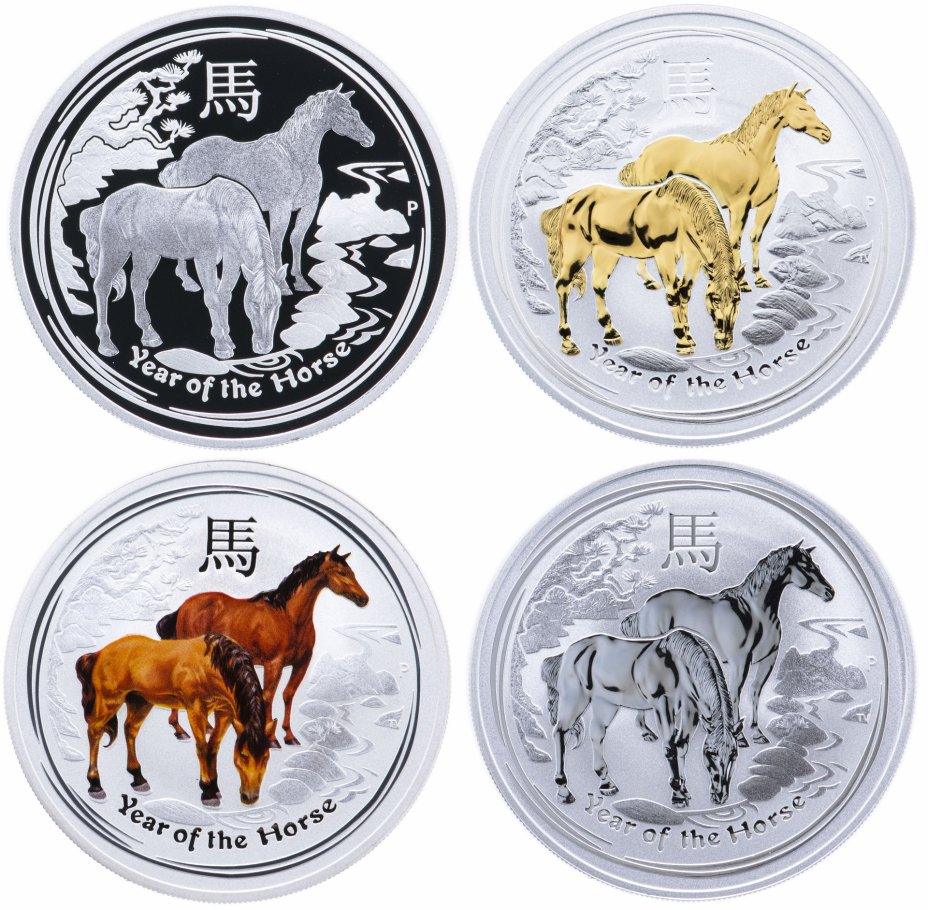 купить Австралия 1 доллар 2014 набор из 4-х монет "Лунный календарь: год лошади" в футляре с сертификатом