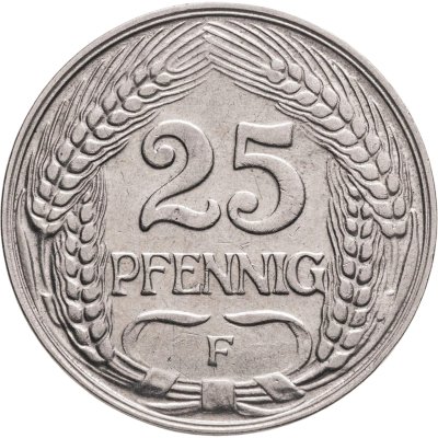 купить Германия 25 пфеннигов (pfennig) 1910, знак монетного двора: "F" - Штутгарт
