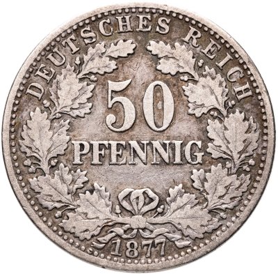 купить Германия 50 пфеннигов (pfennig) 1877, венок на аверсе, знак монетного двора: "D" - Мюнхен