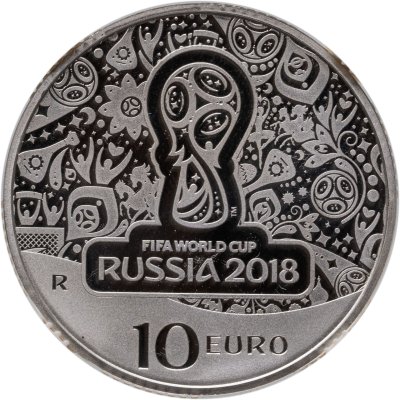 купить Италия 10 евро 2018 "Чемпионат мира по футболу в России" в слабе с сертификатом