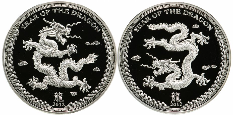 купить Палау 5 долларов 2012 набор из 2-х монет "Год дракона" в футляре с сертификатом