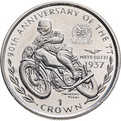 купить Остров Мэн 1 крона (crown) 1997 "90 лет Мотогонкам "Tourist Trophy" - Омобоно Тенни"