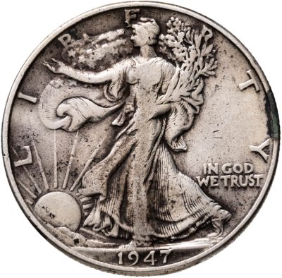 купить США 50 центов (1/2 доллара, half dollar) 1947 Walking Liberty Half Dollar Без отметки монетного двора