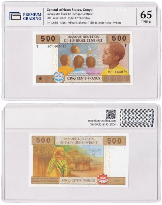 купить Центральная Африка Конго 500 франков 2002 (2015) в слабе PG UNC65