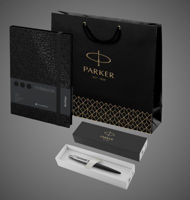 Купить Подарочный набор: Шариковая ручка Parker Jotter Essential, Satin Black CT и Ежедневник недатированный, черный срез, черный., Лаки и смолы: лак, нержавеющая сталь, 2026 г.