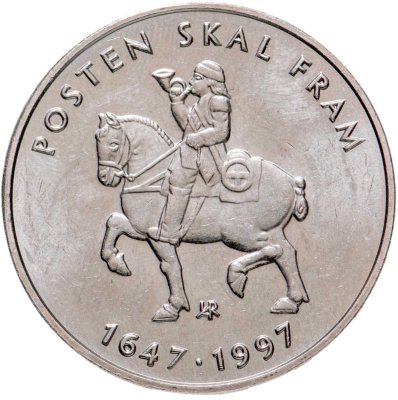 купить Норвегия 5 крон 1997 "350 лет Норвежской почтовой службе"