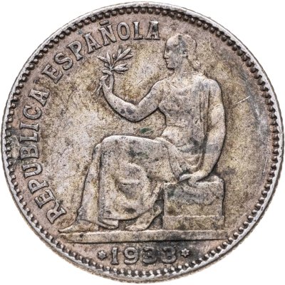 купить Испания 1 песета (peseta) 1933, 34 внутри звезд