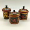 Купить Набор из 3-х солонок и 3-х стаканов (баночек для хранения), украшенных ягодным декором,  Фабрика «Хохломский художник», дерево, роспись, лак, Хохломская роспись, СССР, 1970-1990 гг.
