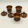 Купить Набор из 3-х солонок и 3-х стаканов (баночек для хранения), украшенных ягодным декором,  Фабрика «Хохломский художник», дерево, роспись, лак, Хохломская роспись, СССР, 1970-1990 гг.