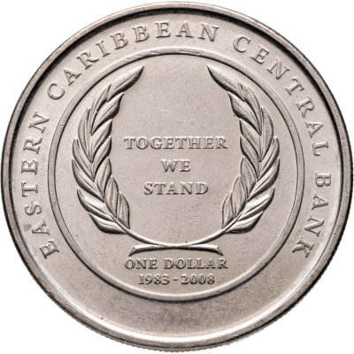 купить Восточные Карибы 1 доллар (dollar) 2008 "25 лет Восточно-Карибскому Центральному банку"