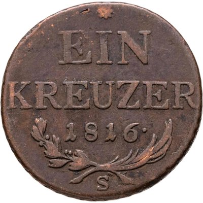 купить Австрия 1 крейцер (kreuzer) 1816, знак монетного двора "S" - Смолник
