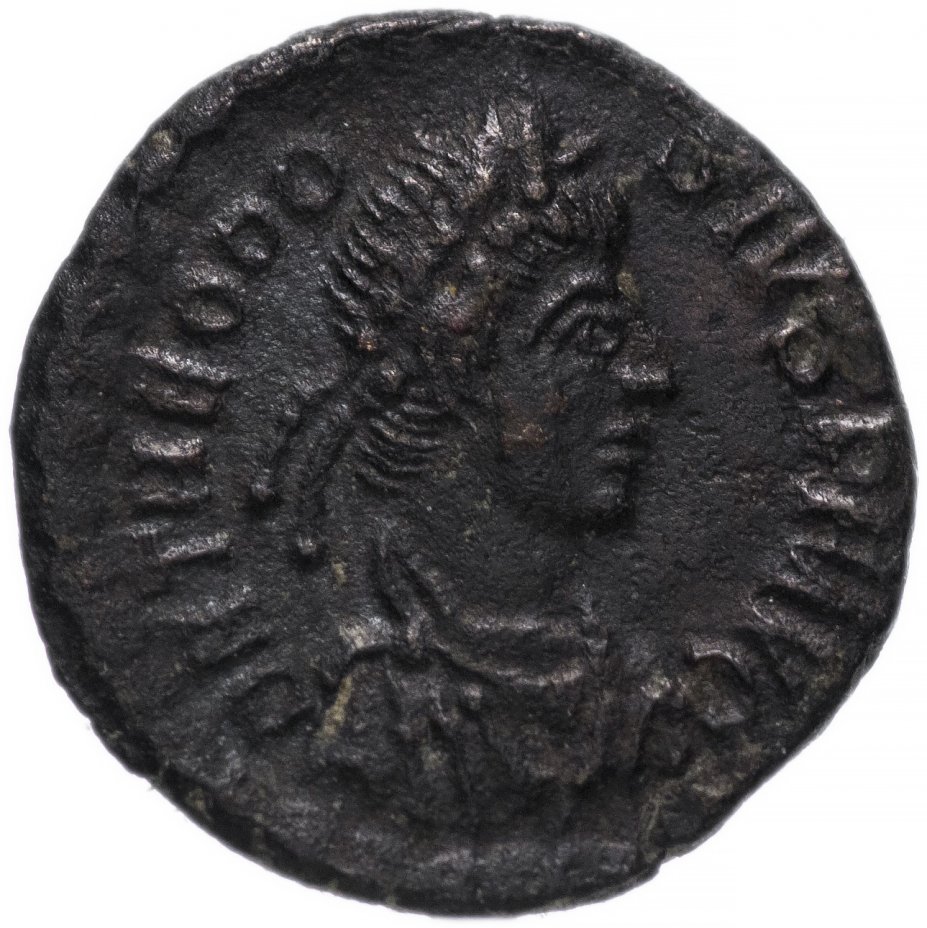 купить Римская Империя Феодосий I 379-395 гг 4 денария (реверс: Виктория идет влево, в руках венок и пальмовая ветвь)