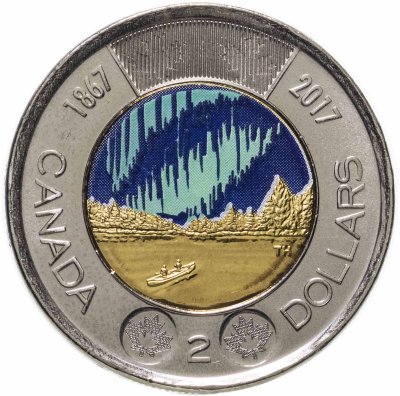 купить Канада 2 доллара 2017 "Северное сияние" (цветная)