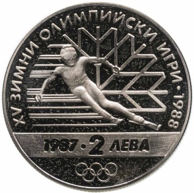 купить Болгария 2 лева 1987 Proof "XV зимние олимпийские игры 1988 года в Калгари"