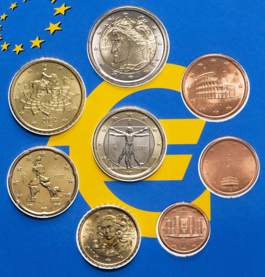 купить Италия годовой набор из 8 монет евро 2002 в буклете