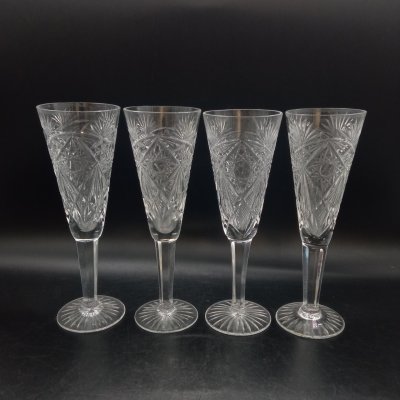Купить Набор из 4-х бокалов для шампанского с рельефным декором, хрусталь, алмазная грань, СССР, 1970-1990 гг.