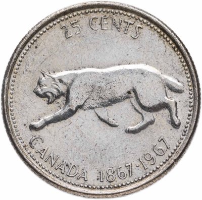 Монета Канада 25 центов (квотер, cents) 1968 стоимостью 260 руб.