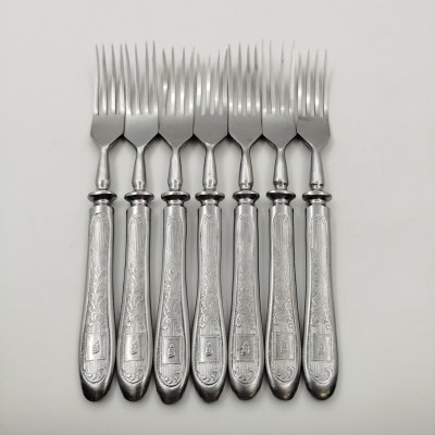 купить Набор из 7-ми вилок с растительным декором, нержавеющая сталь, Артель «Звезда», Беляйково, СССР, 1960-1980 гг.